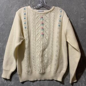 Northern Isles Sweater Women's Cream Large‎ Acrylic Wool Like Knit Coquette 80's